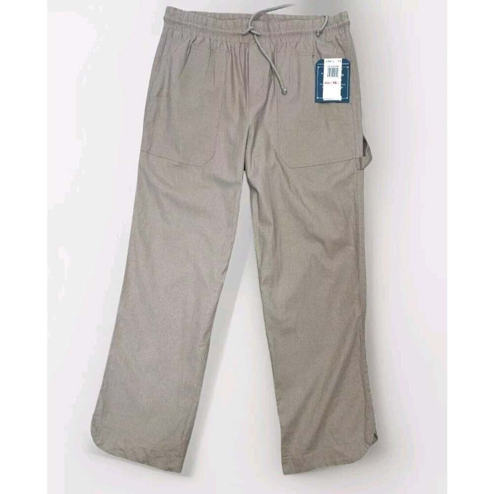 Democracy Pant Women Tan 10 Pull On High Rise Linen Blend Drawcord Waist A105